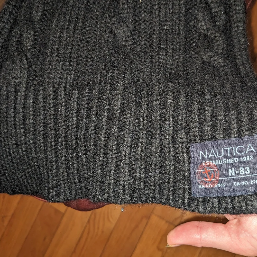 Nautica Unisex Thick Black Wool and Nylon Blend Cable Knit Scarf