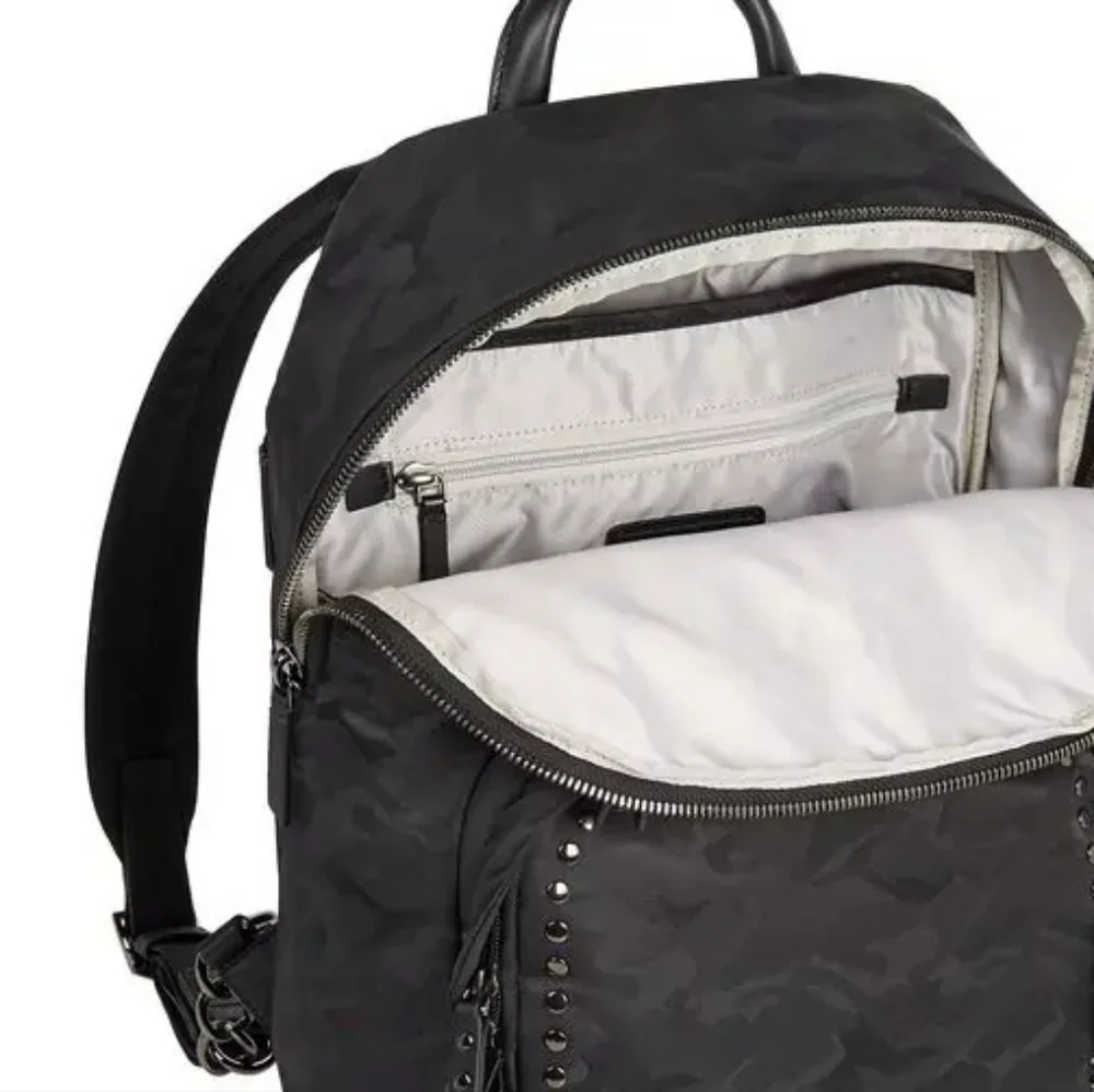 Rare Tumi Voyageur Studded Hagen Backpack in Black Camo Black Hardware