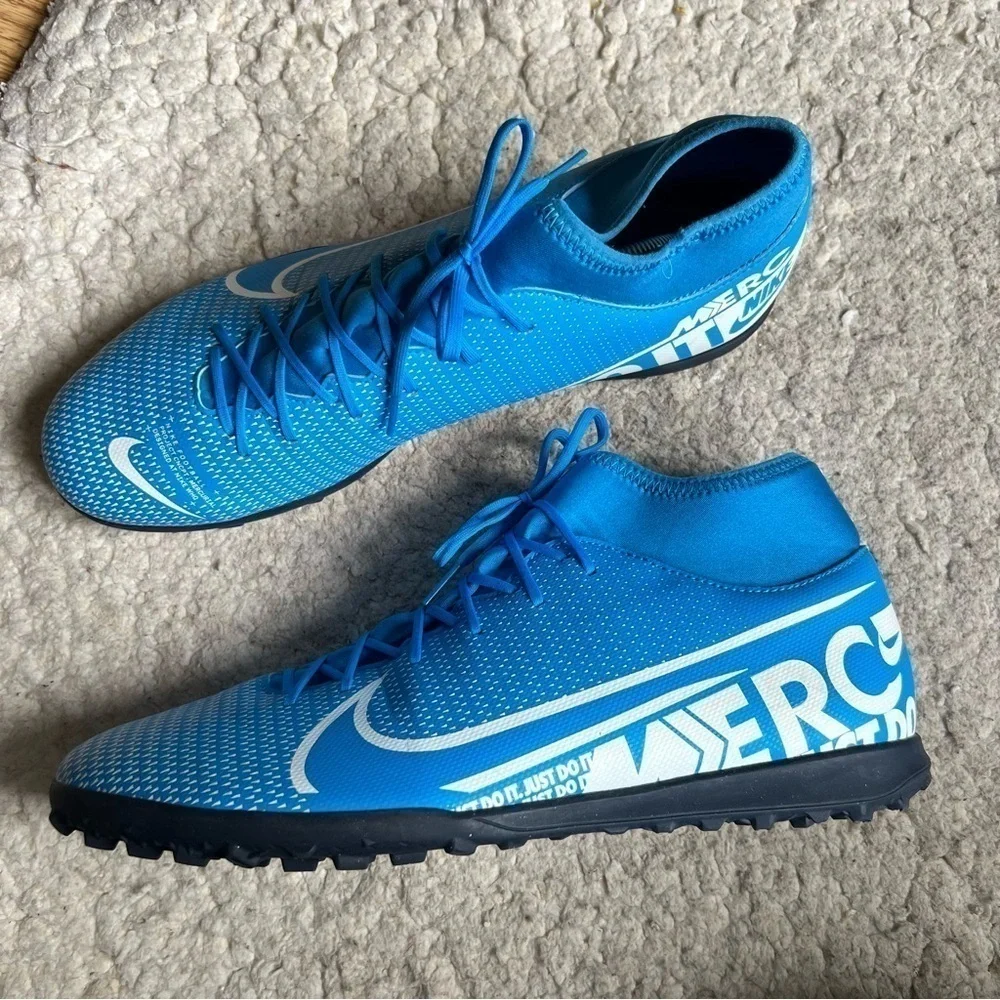 NIKE: Men's Mercurial Superfly 7 Academy TF Blue White Football Cleats Size 13