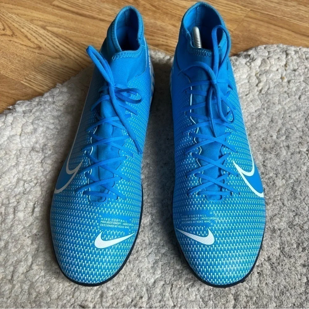 NIKE: Men's Mercurial Superfly 7 Academy TF Blue White Football Cleats Size 13
