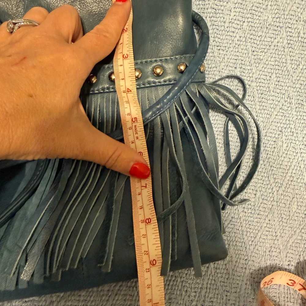 Turquoise Blue Fringe Crossbody Bag Genuine Leather