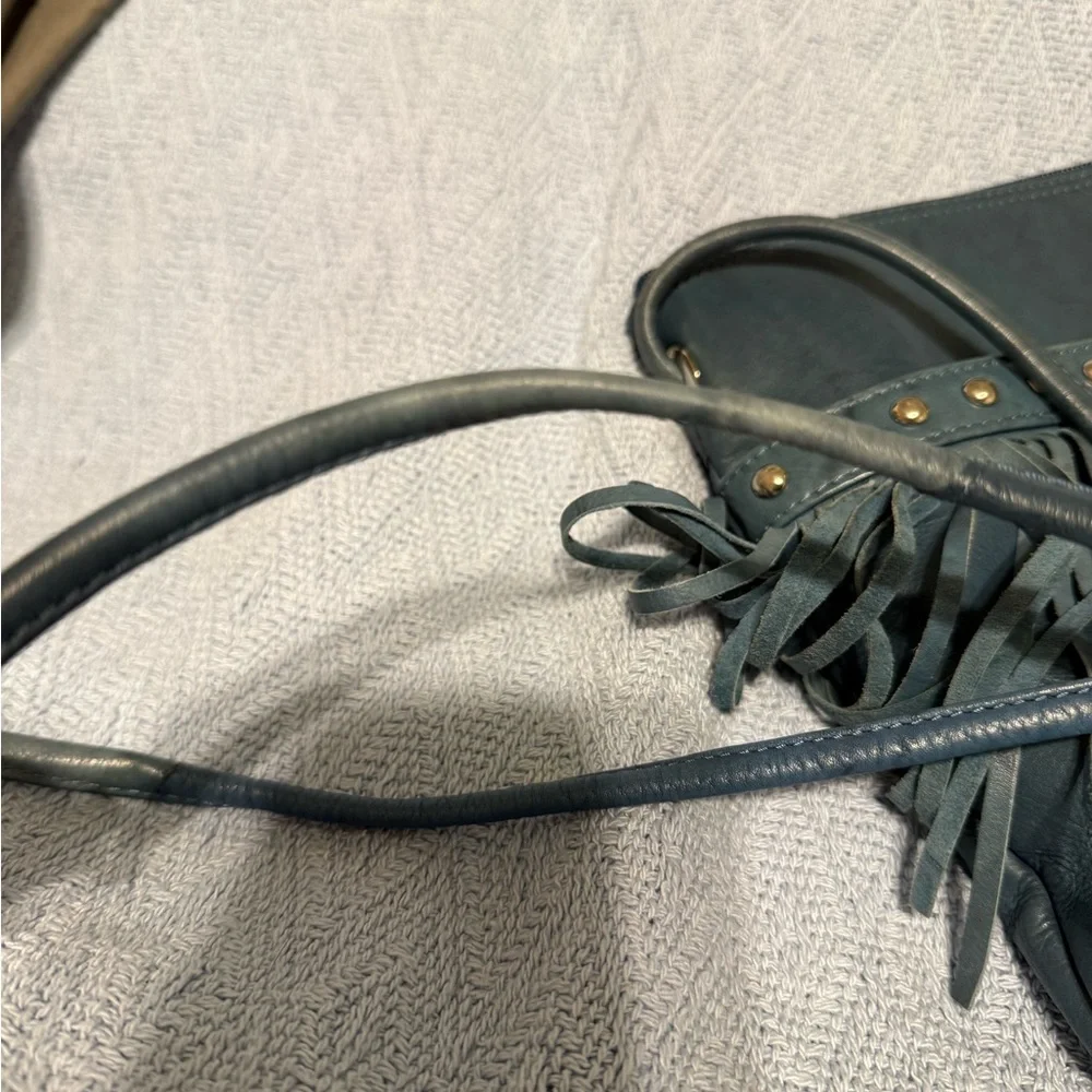 Turquoise Blue Fringe Crossbody Bag Genuine Leather