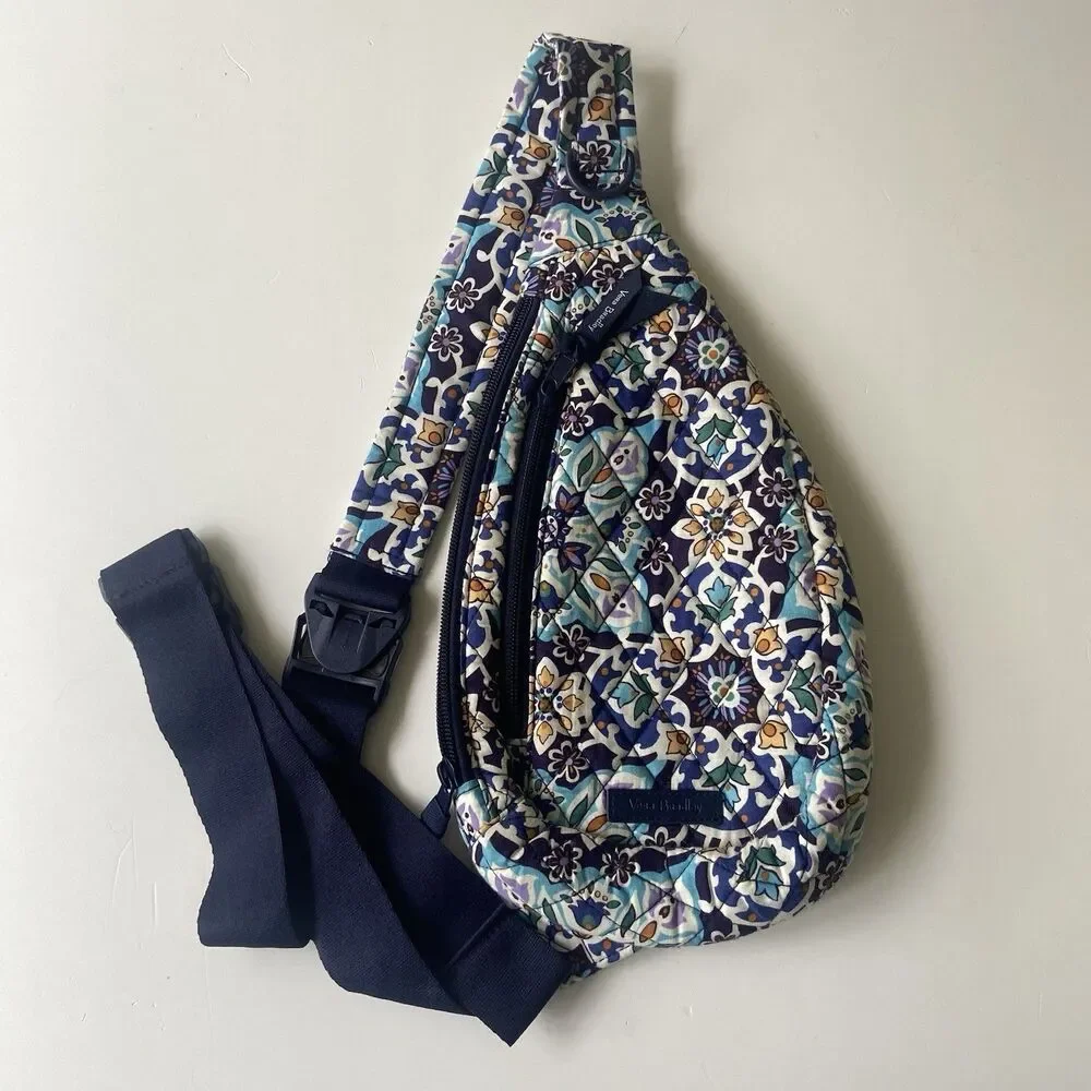 Vera Bradley Essential Sling Backpack Pouch “Lisbon Medallion Cool” Quilt Cotton