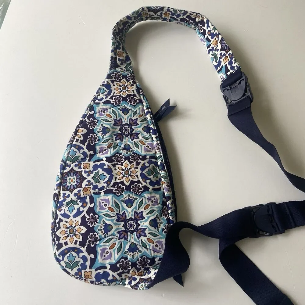 Vera Bradley Essential Sling Backpack Pouch “Lisbon Medallion Cool” Quilt Cotton