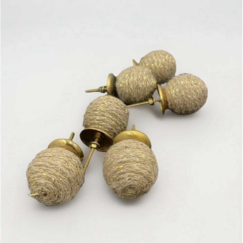 6 VNTG Twine With Gold Drawer Knobs