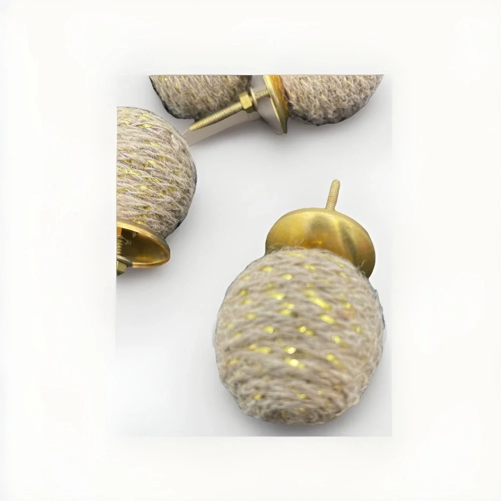 6 VNTG Twine With Gold Drawer Knobs