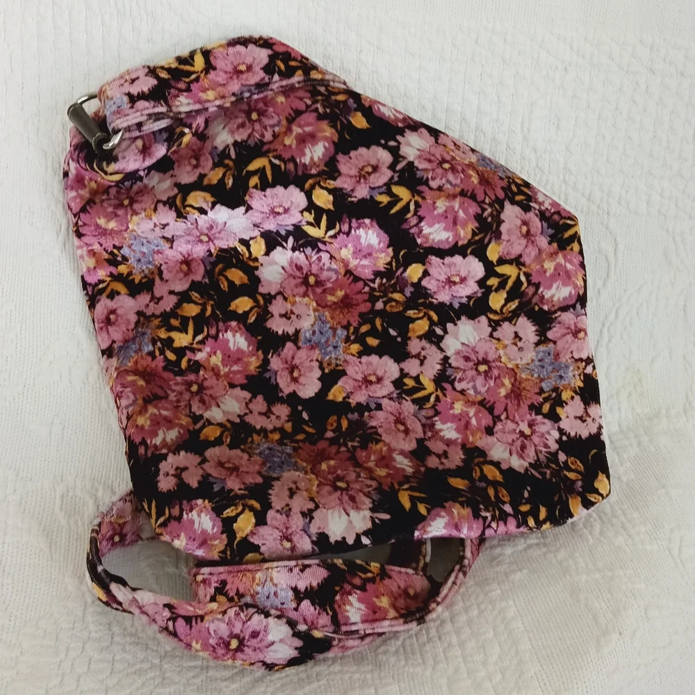 Pink Velvet Crossbody Bag Flower Garden Colorful Floral Soft Fun Girly Femme