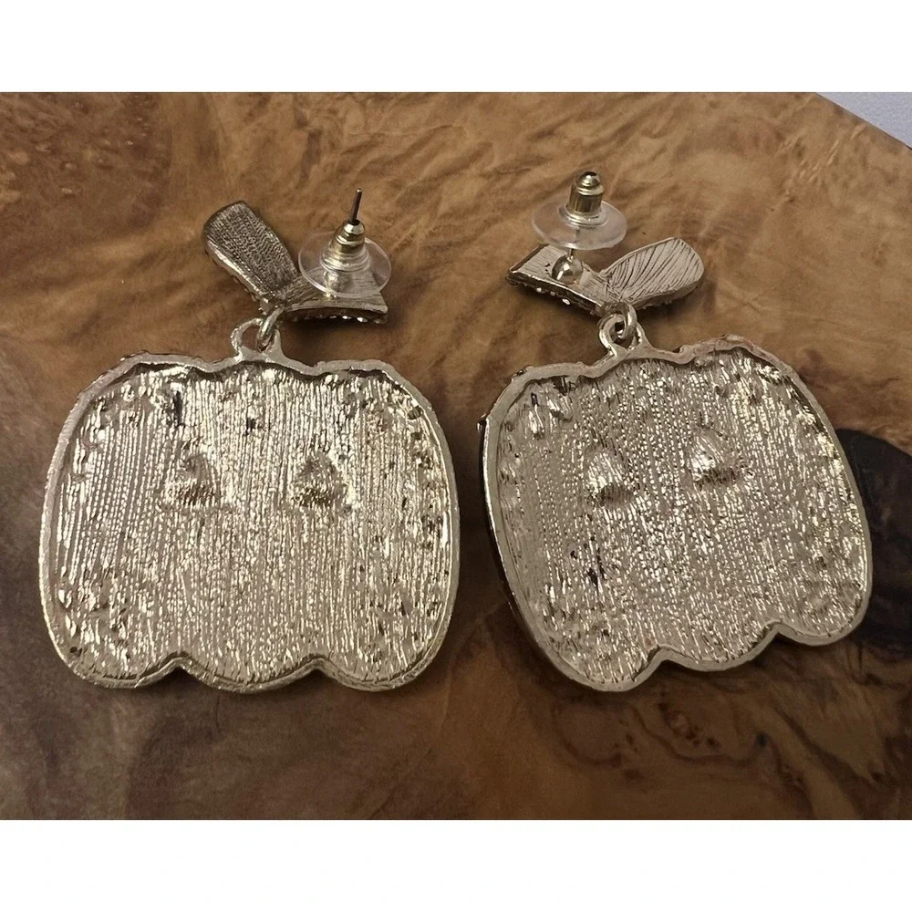 Halloween Rhinestone Pumpkin‎ Dangle Statement Earrings Jack O Lantern