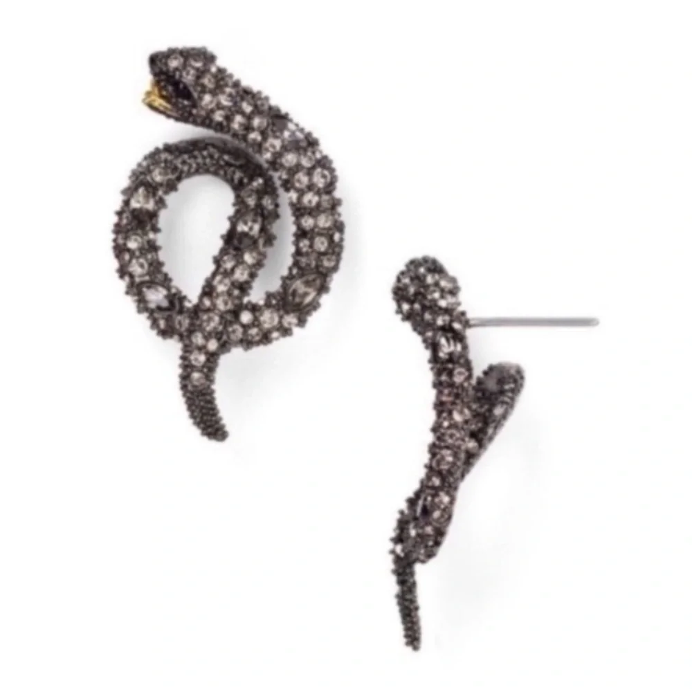 ALEXIS BITTAR • Vanitas Gunmetal Crystal Coiled Striking Serpent Snake Earrings