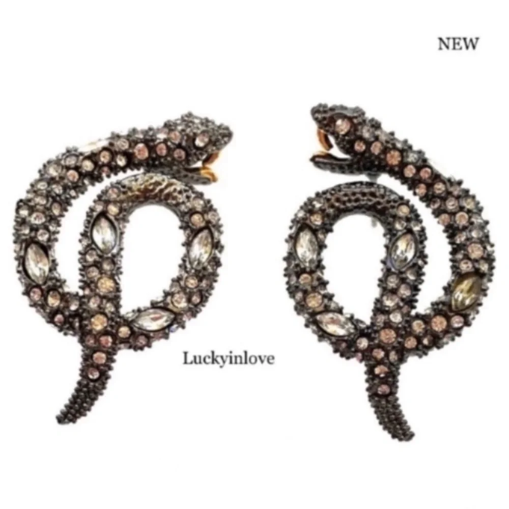 ALEXIS BITTAR • Vanitas Gunmetal Crystal Coiled Striking Serpent Snake Earrings