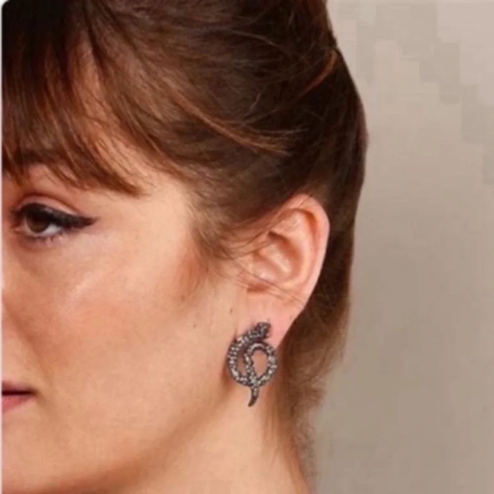 ALEXIS BITTAR • Vanitas Gunmetal Crystal Coiled Striking Serpent Snake Earrings