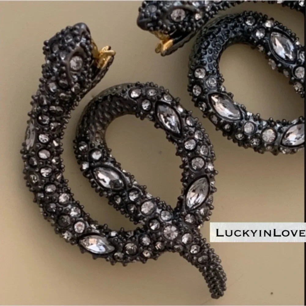 ALEXIS BITTAR • Vanitas Gunmetal Crystal Coiled Striking Serpent Snake Earrings