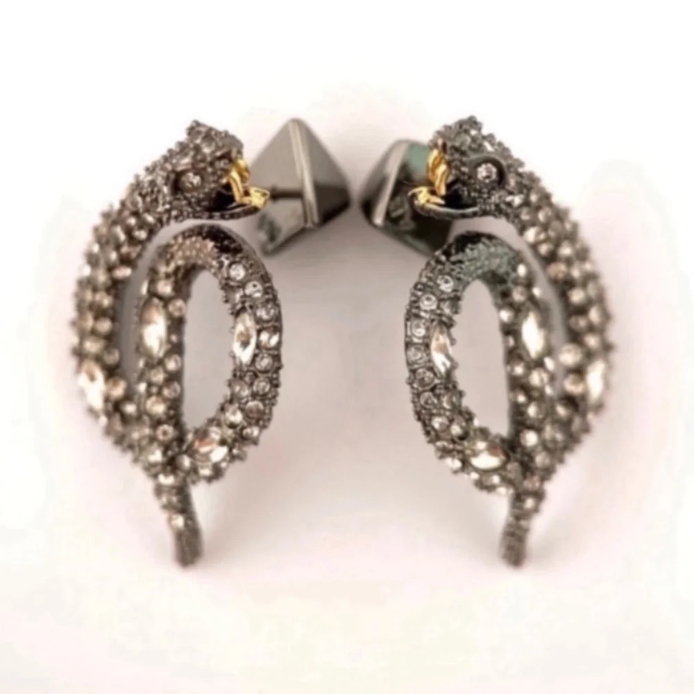 ALEXIS BITTAR • Vanitas Gunmetal Crystal Coiled Striking Serpent Snake Earrings