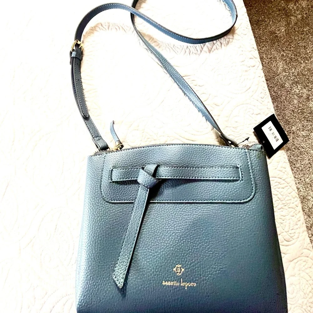 Nanette Lepore Elegant Blue Faux Leather Crossbody Bag NWT