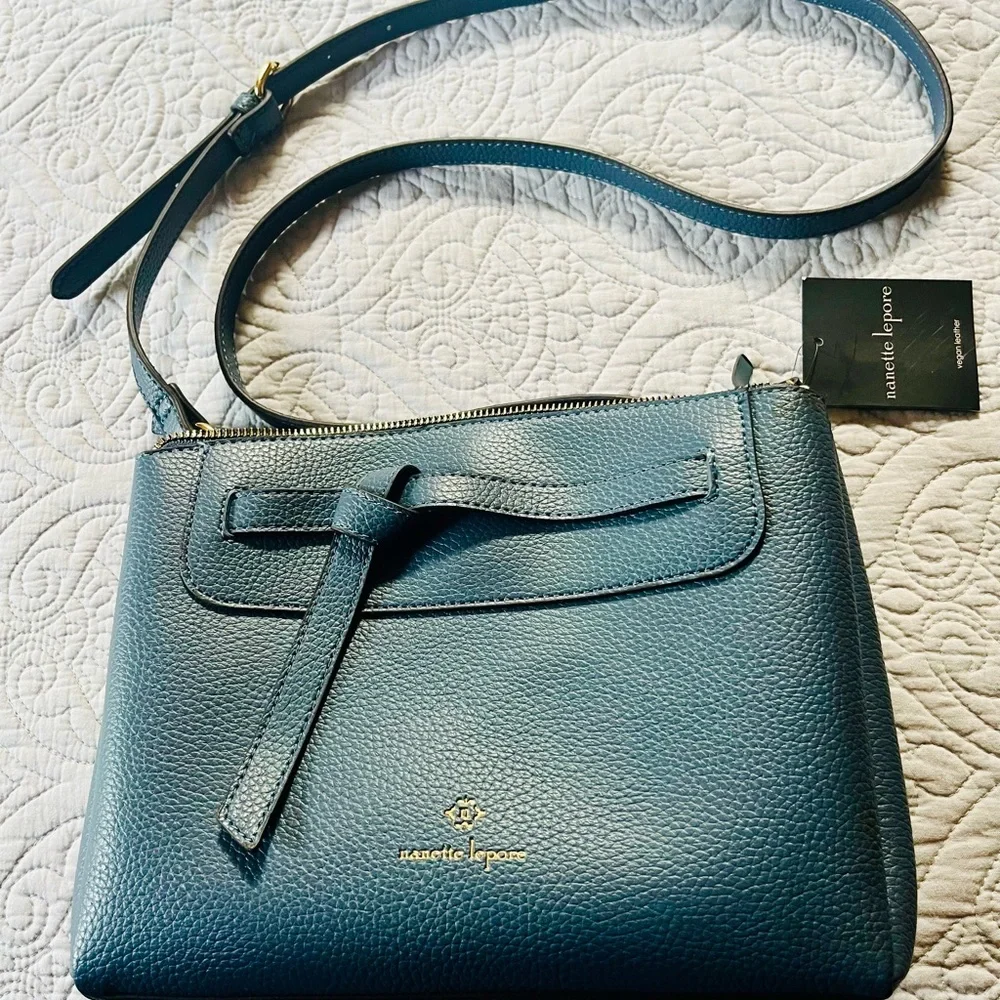 Nanette Lepore Elegant Blue Faux Leather Crossbody Bag NWT