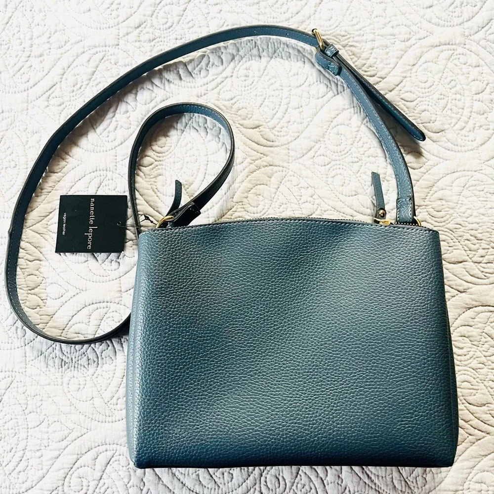 Nanette Lepore Elegant Blue Faux Leather Crossbody Bag NWT