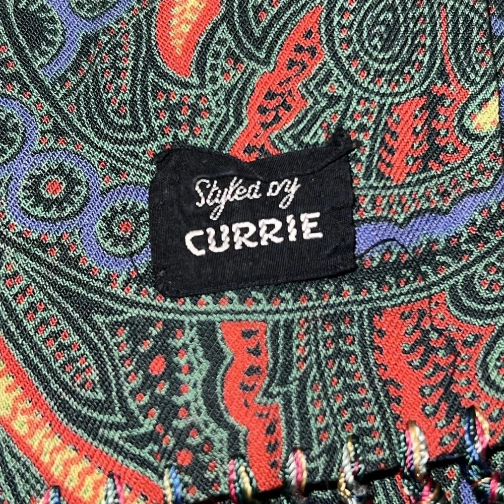 Vintage Currie Multicolor fringed Paisley Scarf opera men’s 40” x 10.5”