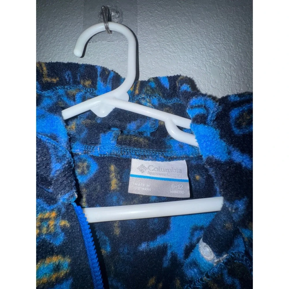 Columbia Infant Fleece Bunting Blue Bear Wolf Aztec Print Hooded Romper 6-12M