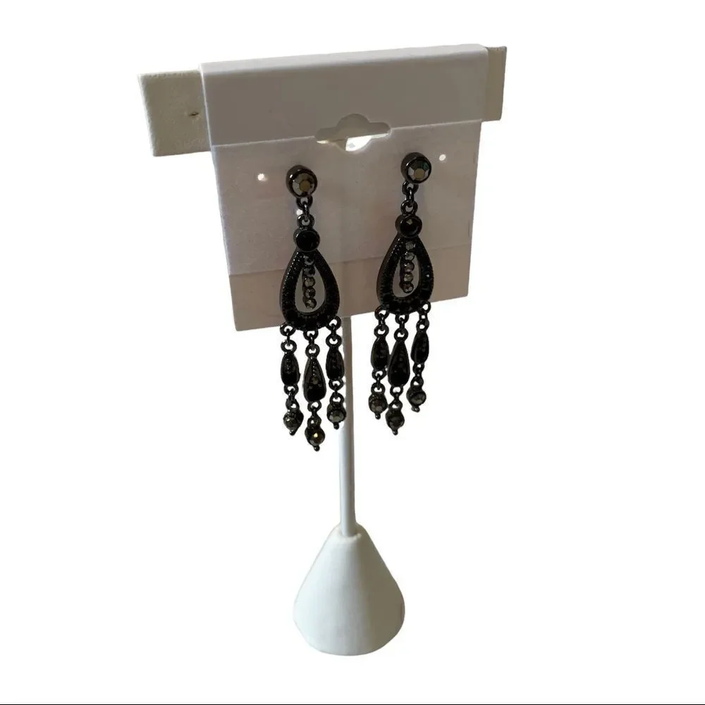Gun Metal & Black Jeweled Dangly Earrings.