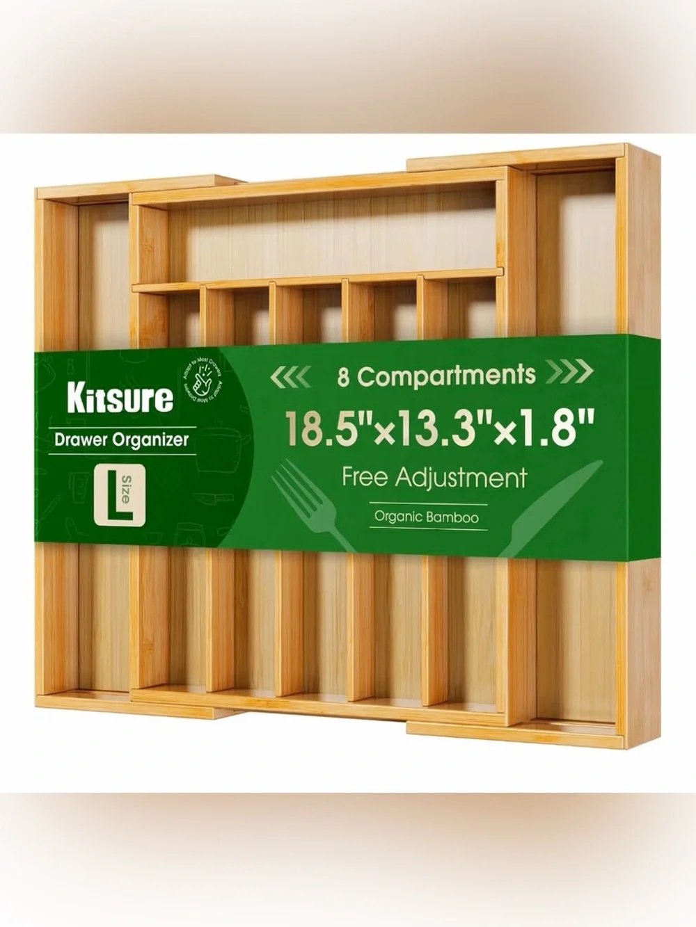 8-Compartment Bamboo Drawer Organizer - Natural Bamboo