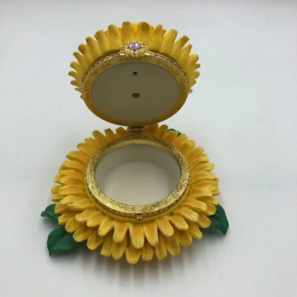 Vintage Trinket Keepsake Box Yellow Flower Design Hinged Collectible Sto…