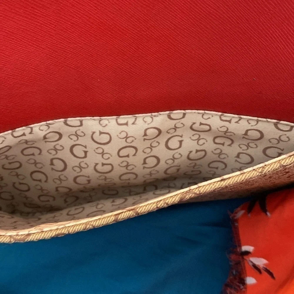 Guess red tan cross body bling two pocket zip up purse adjustable strap