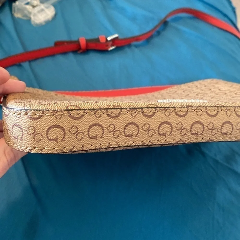 Guess red tan cross body bling two pocket zip up purse adjustable strap