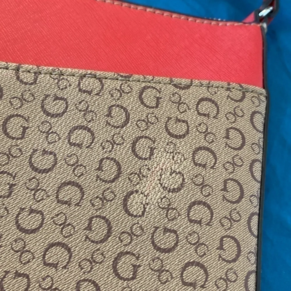 Guess red tan cross body bling two pocket zip up purse adjustable strap