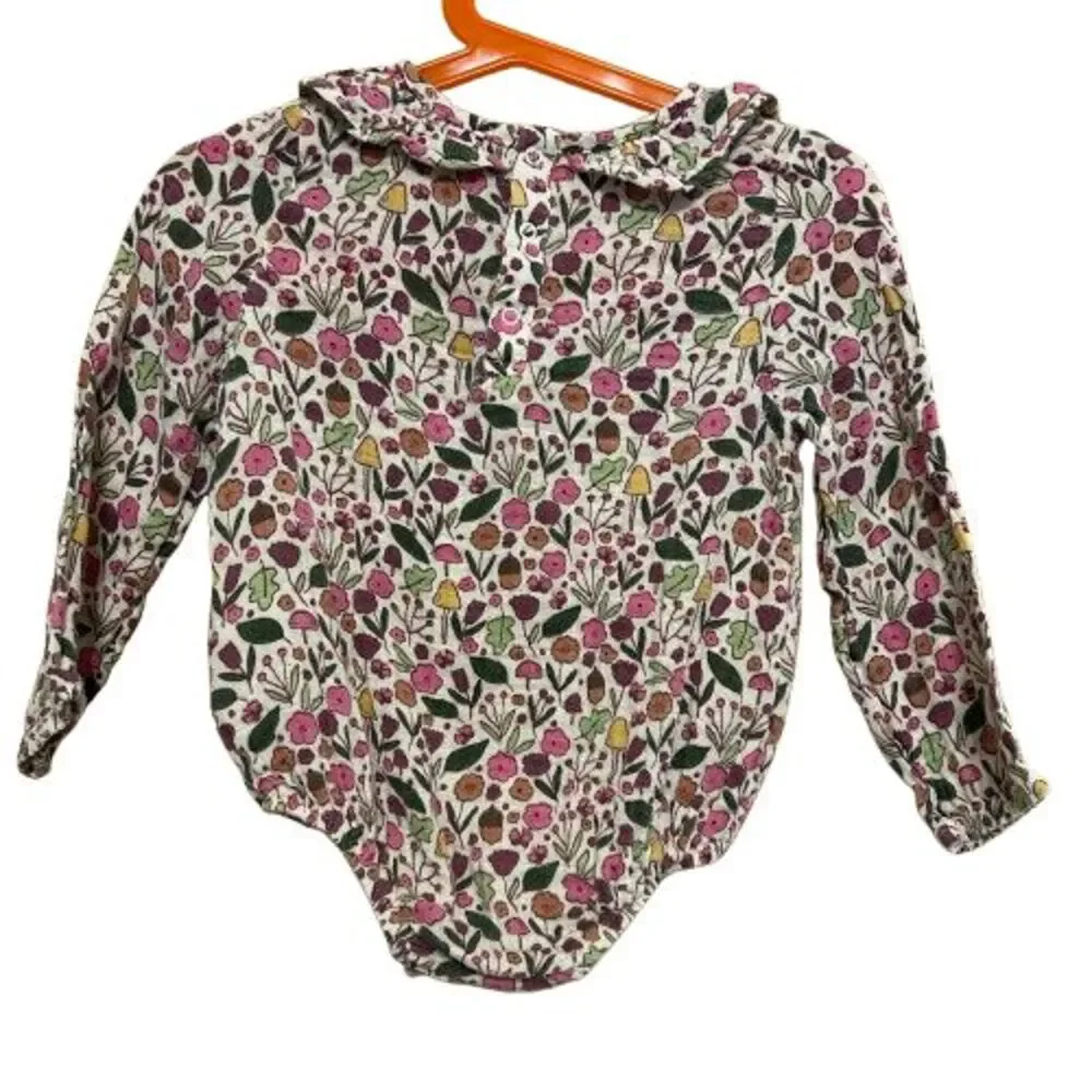 Angel Dear Bodysuit Floral Mushroom Cottagecore Organic Cotton Size 18-24 MO