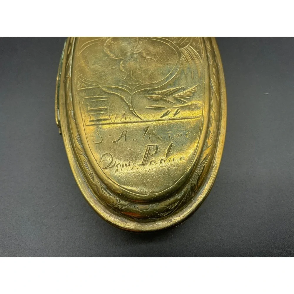 Antique Flemish Brass Box Madonna of Kevelaer St Anthony Reliquary c late 1700's