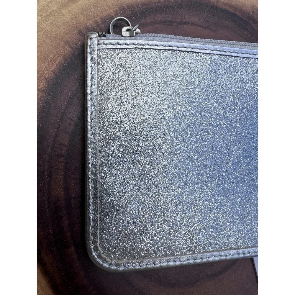 Coach Silver Metallic Glitter Leather Zip Legacy Wristlet Clutch Phone Pouch