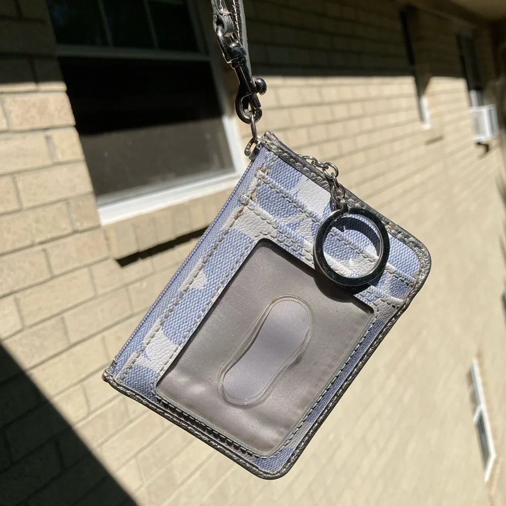 Coach Periwinkle Denim Look Signature C Zipper Pouch Card Holder Key Chain Bag