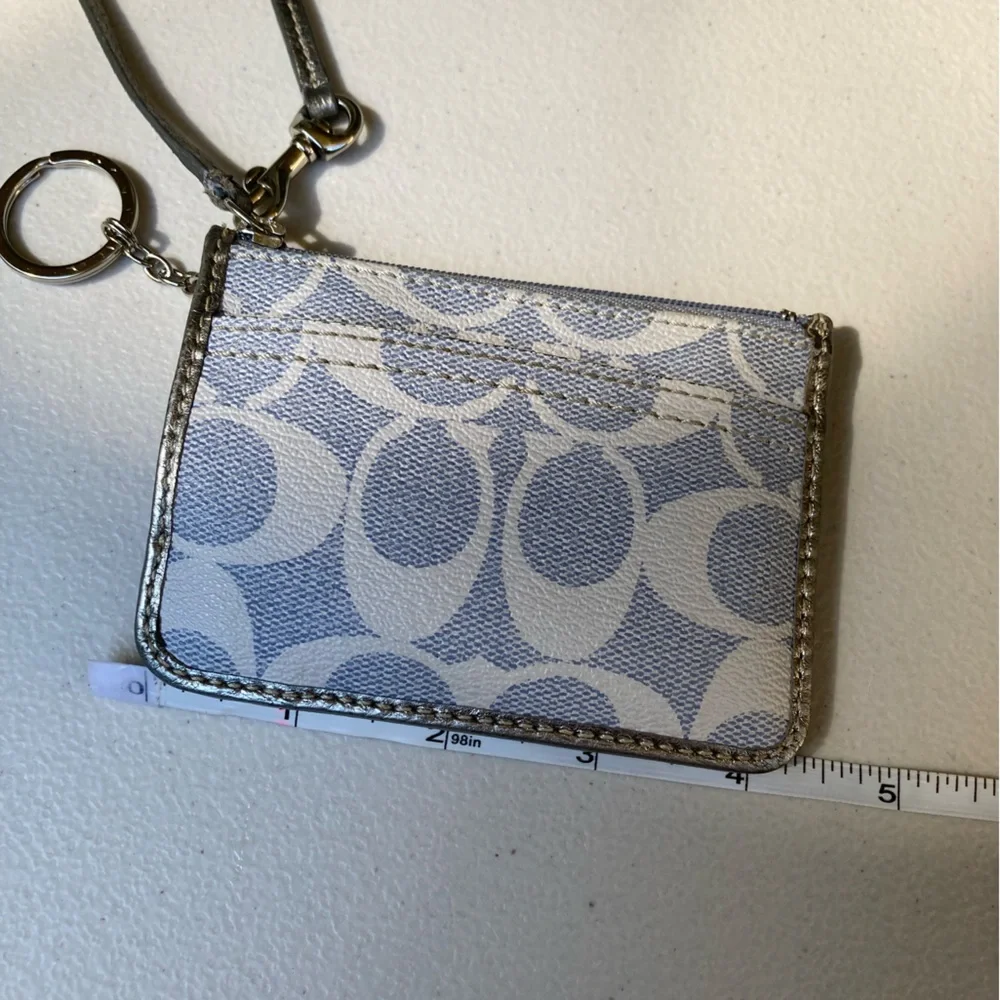 Coach Periwinkle Denim Look Signature C Zipper Pouch Card Holder Key Chain Bag