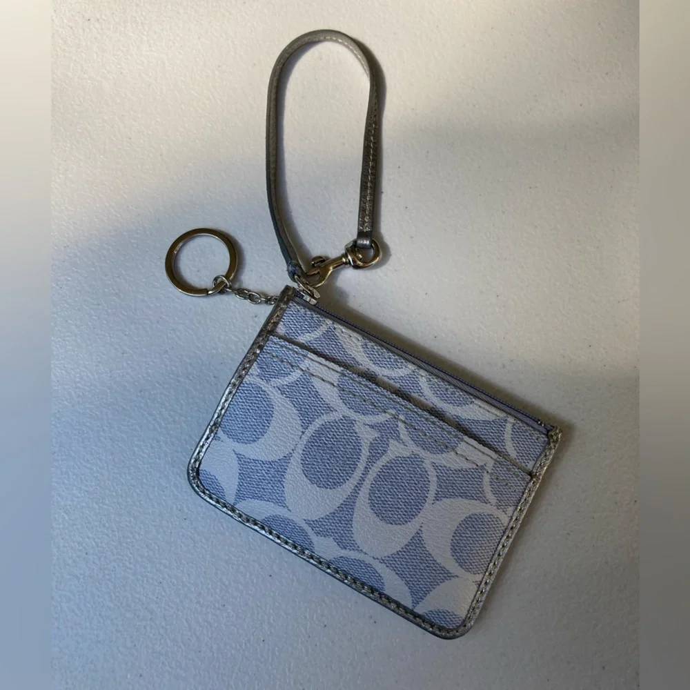 Coach Periwinkle Denim Look Signature C Zipper Pouch Card Holder Key Chain Bag