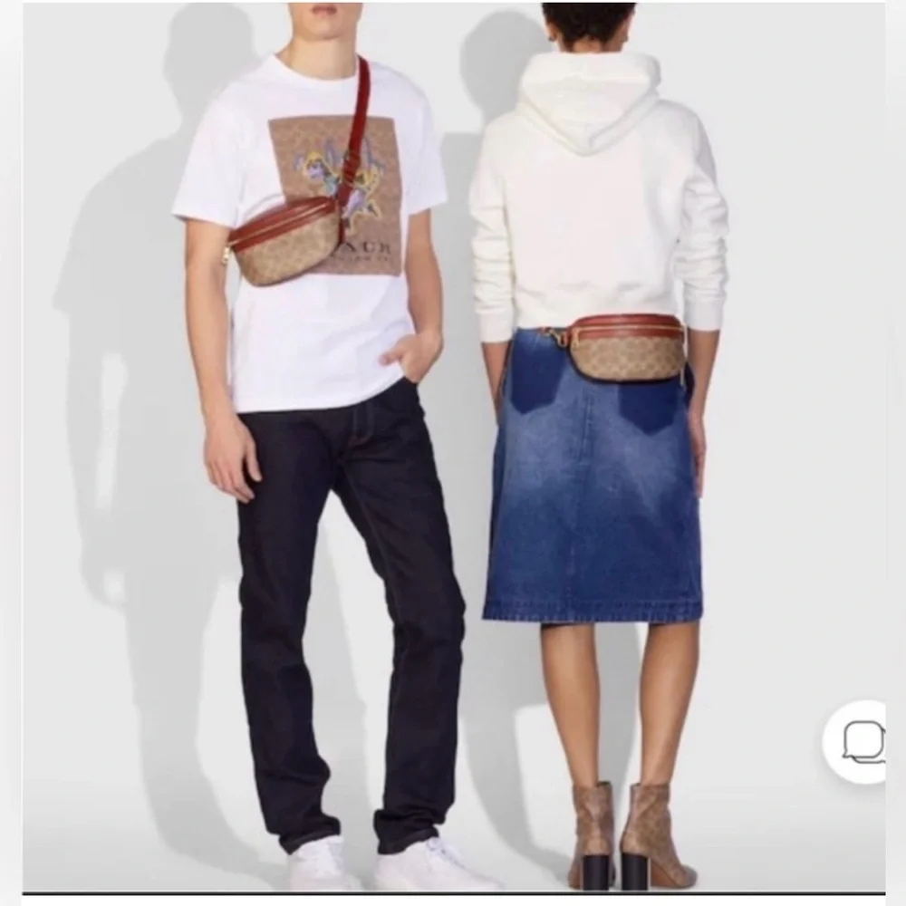 Coach Belt Bag Coated Canvas Signature Monogram Tan Rust Fanny Pack‎ 39937