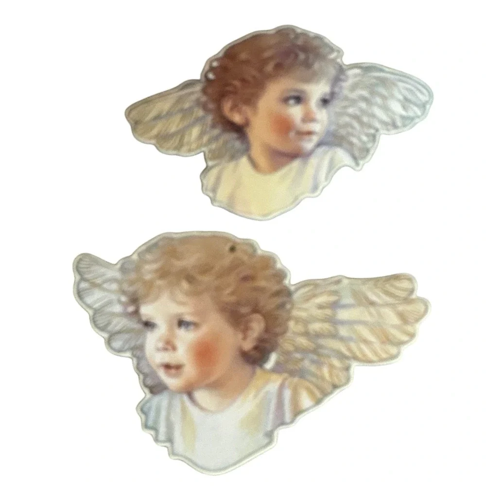 Vintage 1983 B Shackman Kathy Lawrence 12 Angel Gift Tags Cards with Gold Tassel