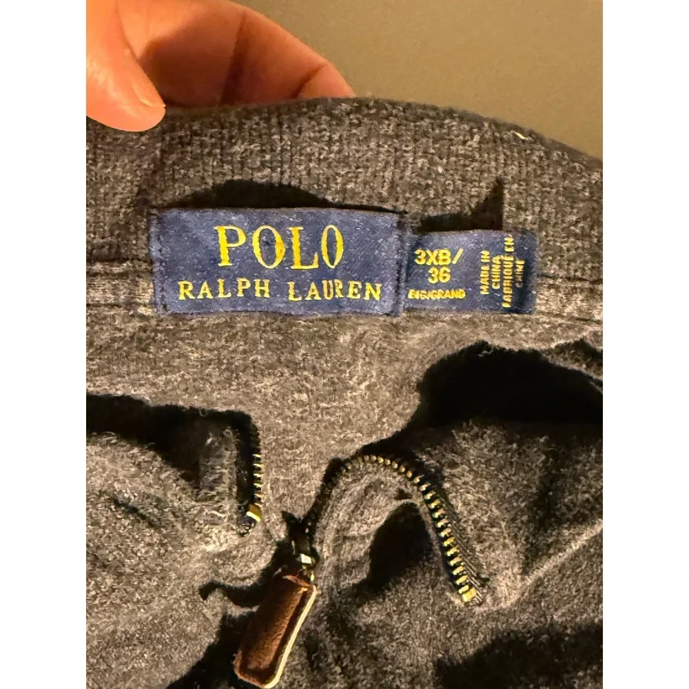 Polo Ralph Lauren Mens 3XB Big & Tall Quarter Zip Pullover Charcoal Gray Cotton