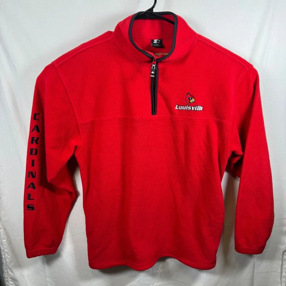 Starter Louisville Cardinals Fleece Pullover Mens XL Red Quarter Zip Mock Neck‎