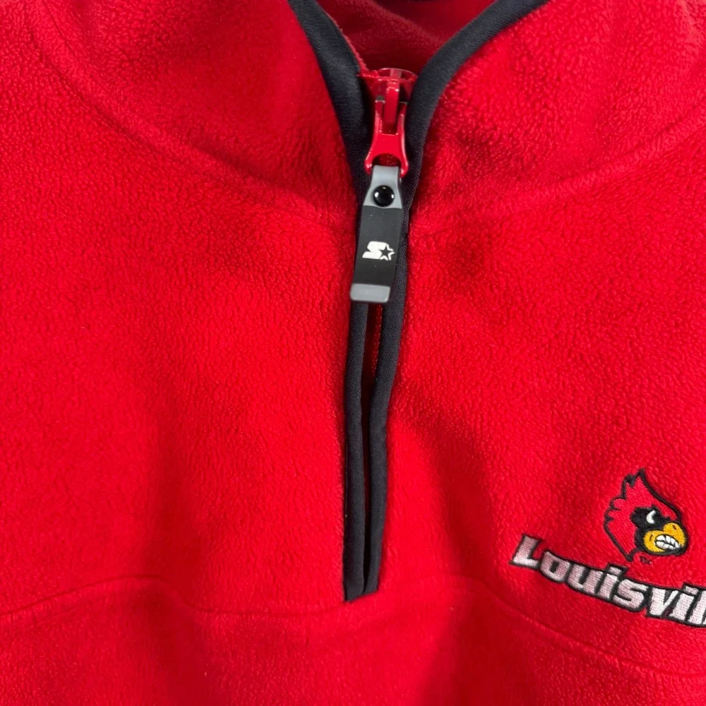 Starter Louisville Cardinals Fleece Pullover Mens XL Red Quarter Zip Mock Neck‎