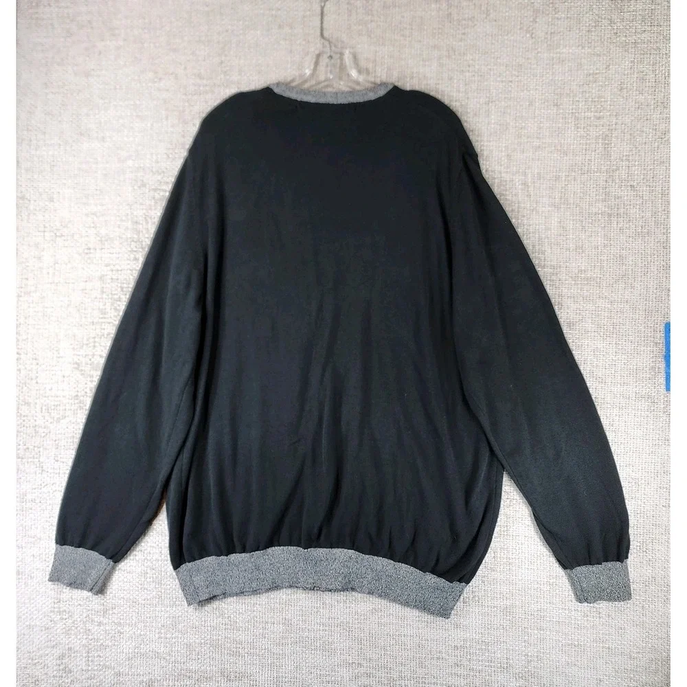 Sean John Zip‎ Cardigan Sweater Mens 3XL Black V-Neck Knit Cotton Pockets
