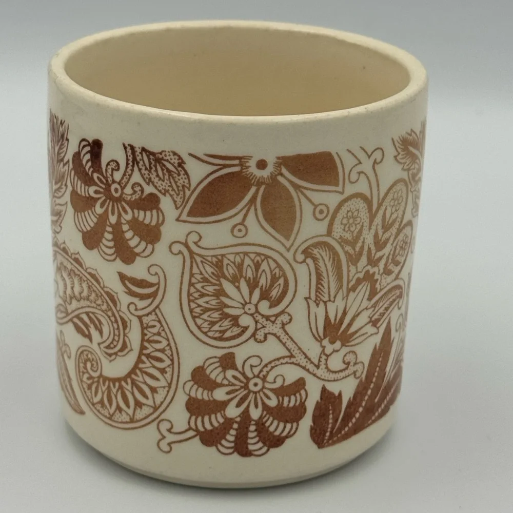 Vintage Stoneware‎ Coffee Mug Brown Floral Paisley Made in USA