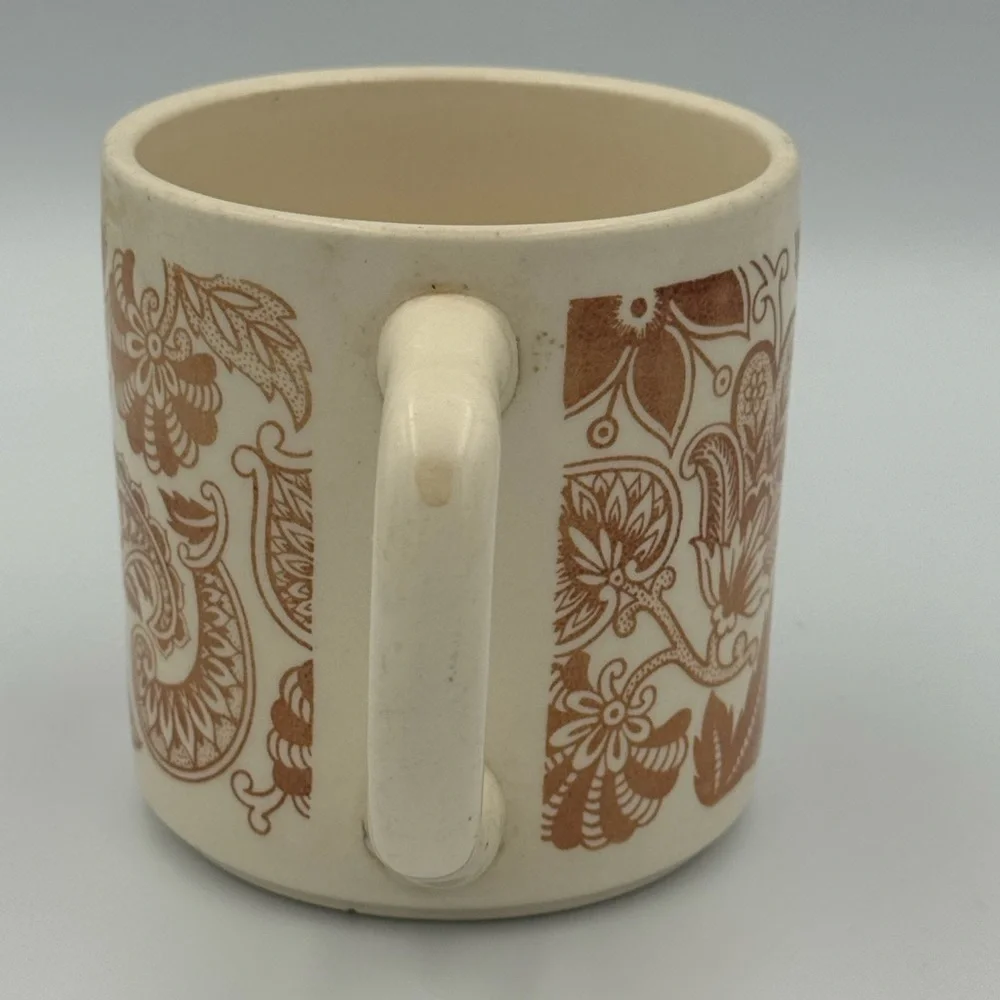 Vintage Stoneware‎ Coffee Mug Brown Floral Paisley Made in USA