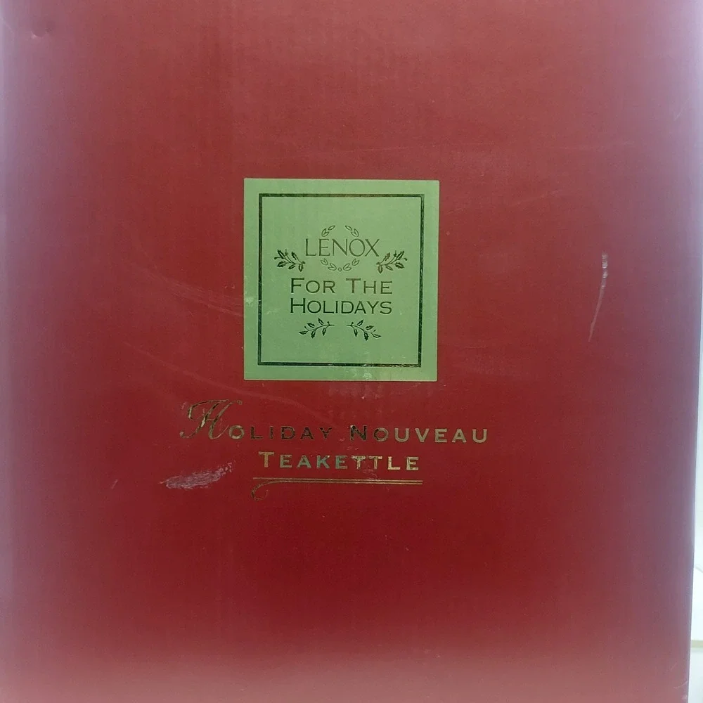 Lenox Holiday Nouveau Enamel Teakettle Christmas Holly Ribbon Made‎ Thailand