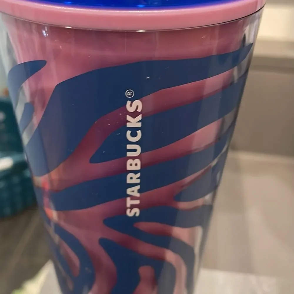NWT Starbucks blue and pink zebra striped tumbler