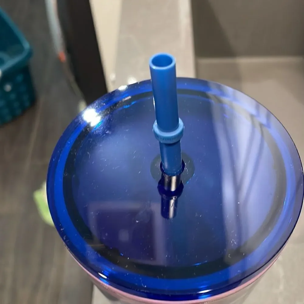NWT Starbucks blue and pink zebra striped tumbler