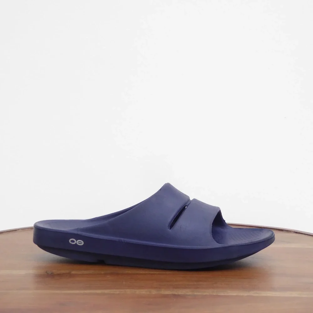 Oofos Men OOahh Blue Sport Recovery Slide Sandals 11