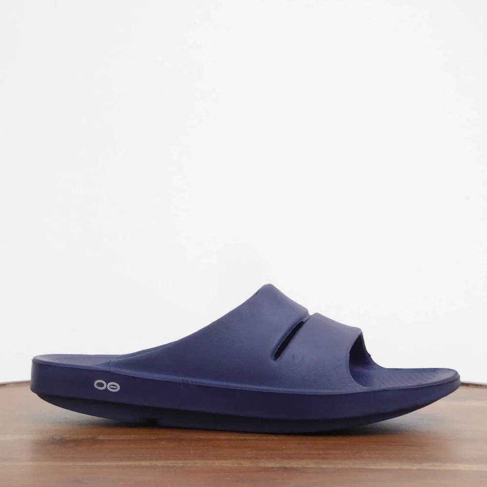 Oofos Men OOahh Blue Sport Recovery Slide Sandals 11