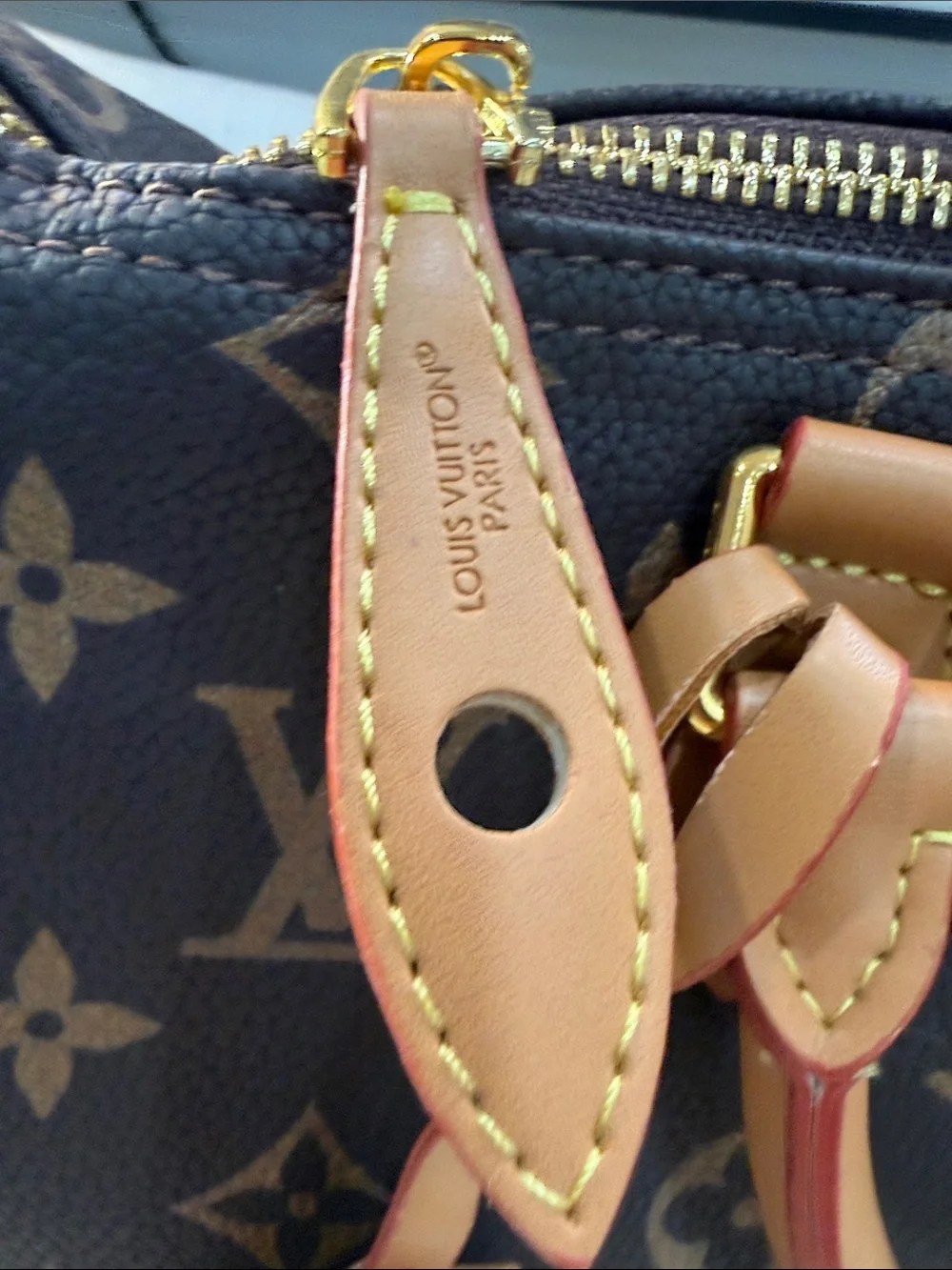 Brown Monogram Satchel with Tan Leather Trim