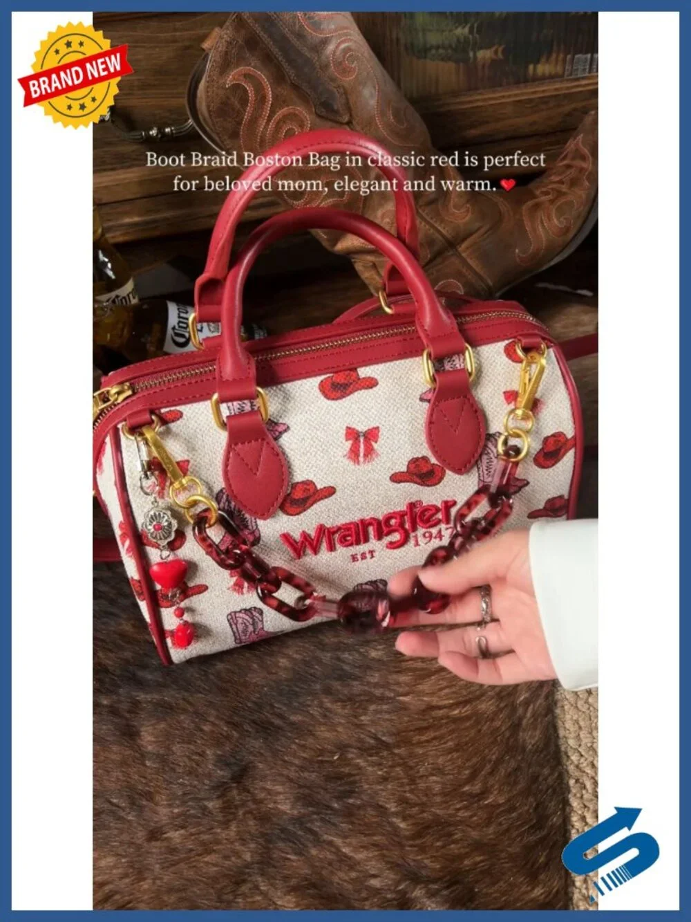 Top Handle Satchel Barrel Bag with Chain Strap Crossbody - Canvas Western