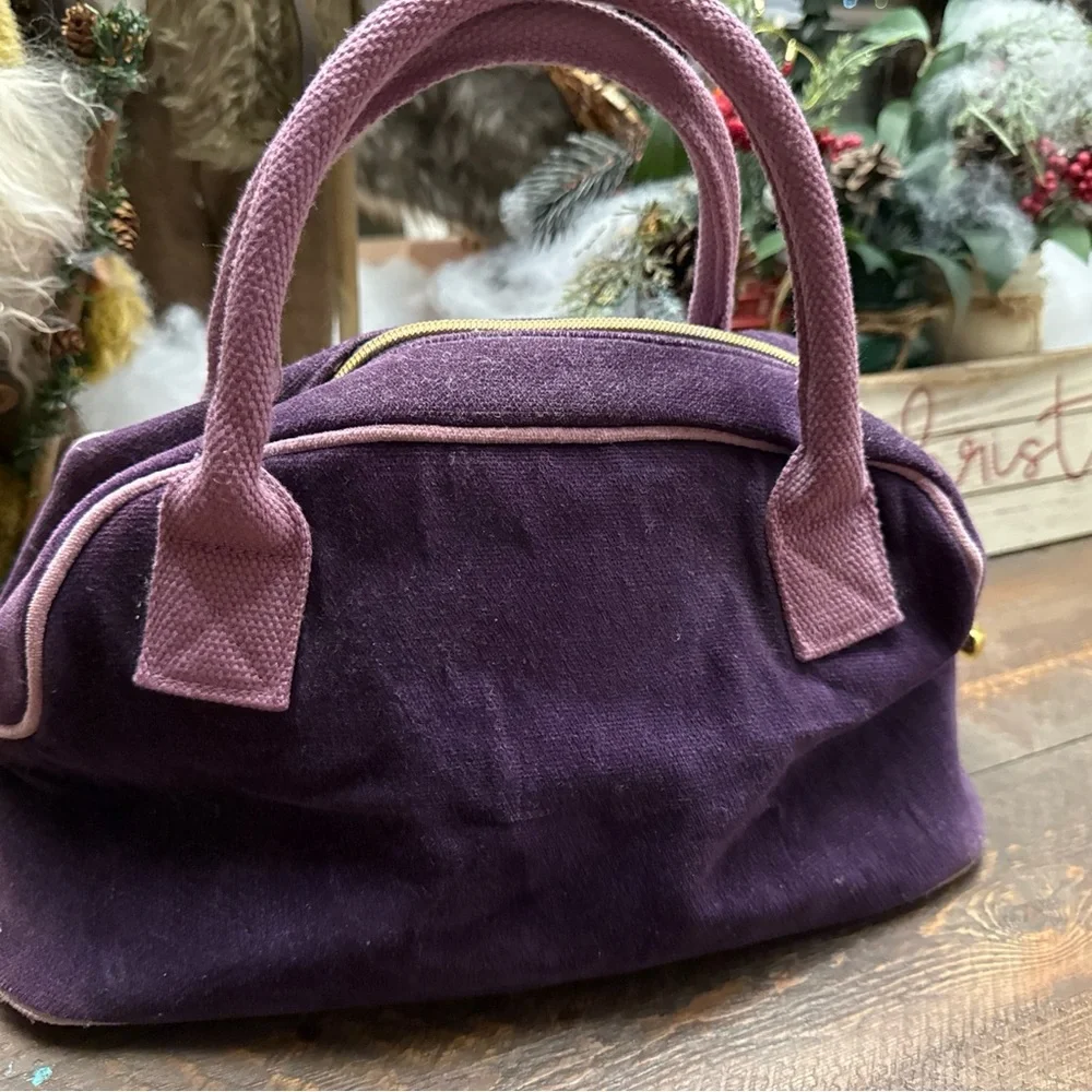Vintage Y2K 1990’s Victoria's Secret Handbag Purple Velvet Satchel Bag Cosmetic